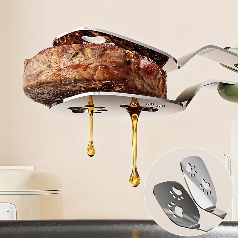 Portable stainless steel fish spatula, can be used as both a tong and a spatula.