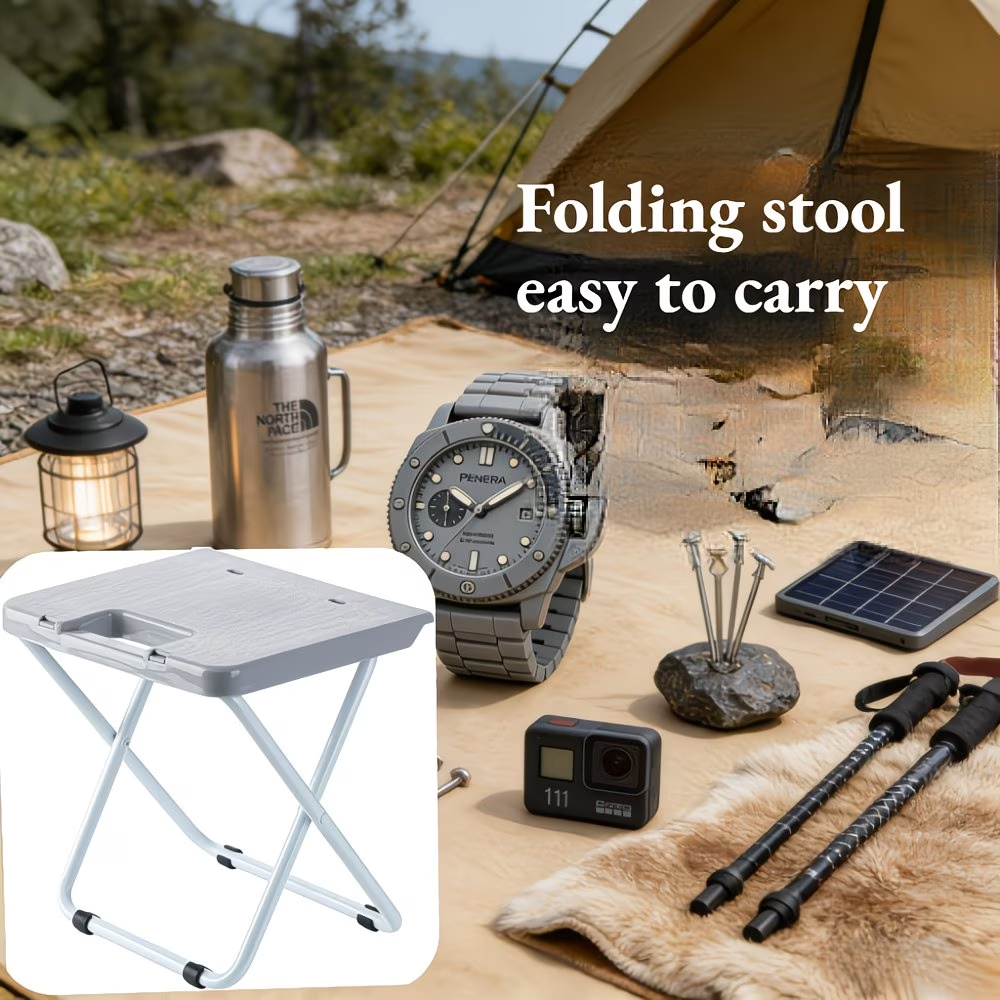 Outdoor camping folding chair, plastic picnic stool, foldable iron leg stool