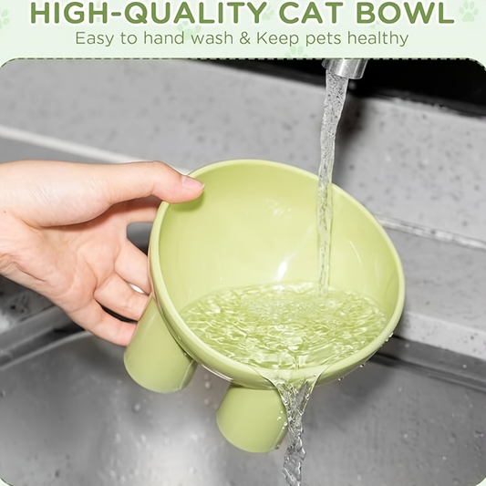 A set of 4, plastic, heightened, tilting heightened pet food and water bowls.