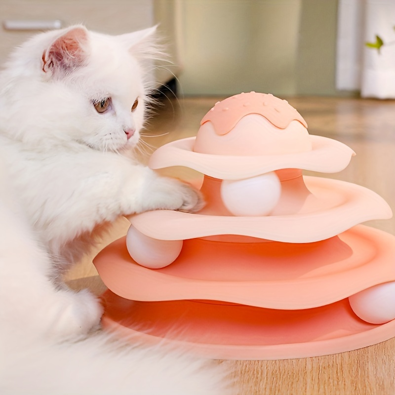 Three-tiered cat spinning toy, made of polypropylene, no batteries required.