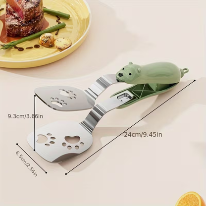 Portable stainless steel fish spatula, can be used as both a tong and a spatula.