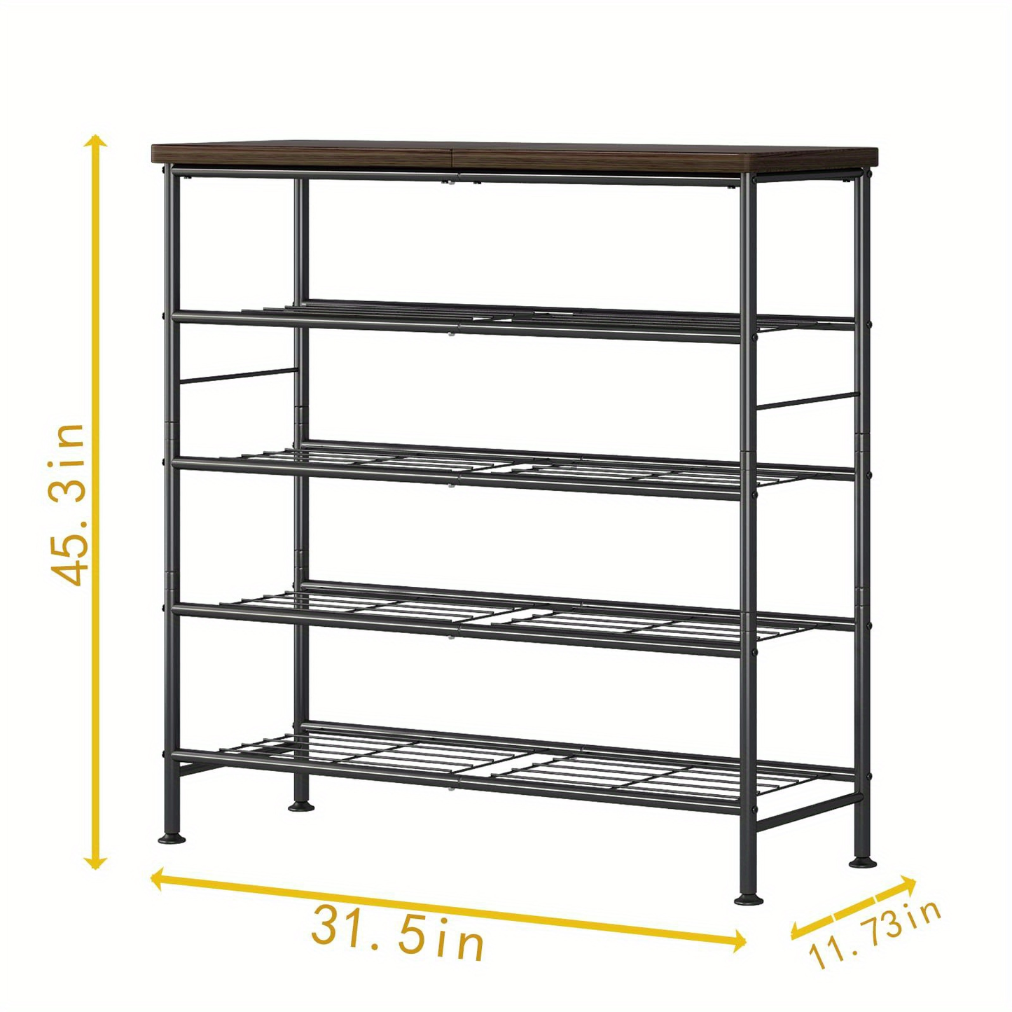 Five-tier shoe rack storage unit, made of metal.