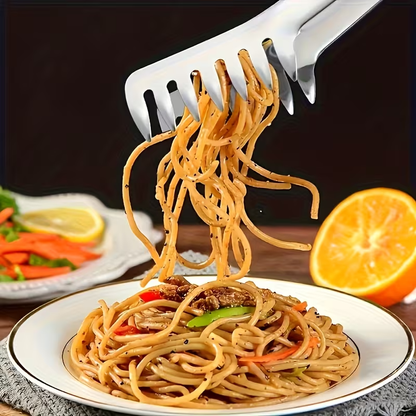 Stainless steel pasta tongs, suitable for buffets and family meals, durable.