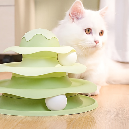 Three-tiered cat spinning toy, made of polypropylene, no batteries required.