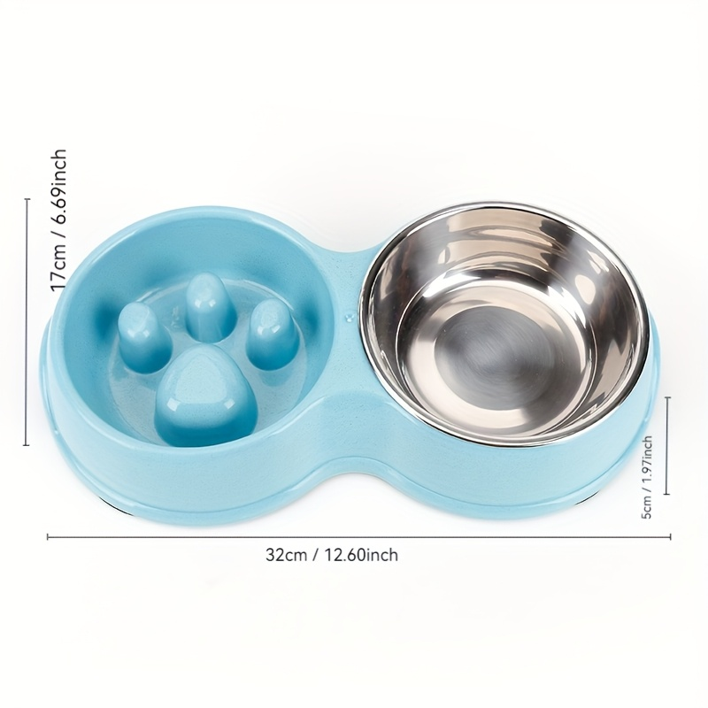 2-in-1 stainless steel slow feed/water bowl, suitable for dogs, non-slip.