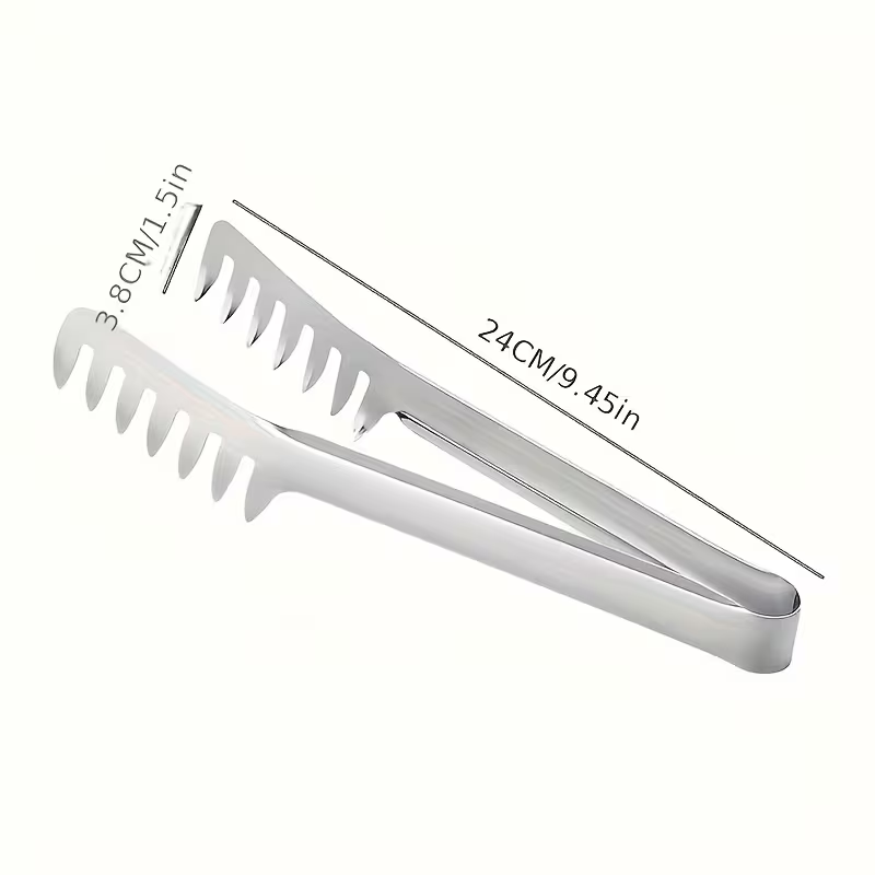 Stainless steel pasta tongs, suitable for buffets and family meals, durable.