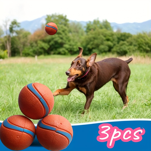 3 Durable Rubber Dog Teething Balls - No Batteries Required