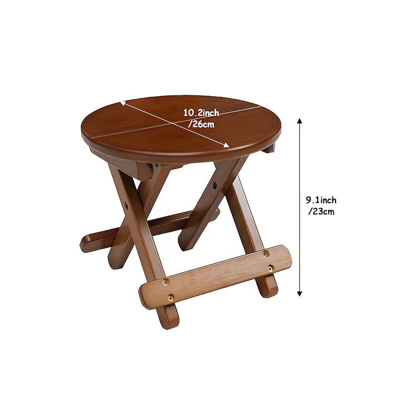 A portable folding round stool, suitable for travel, fishing, leisure, and bamboo use.