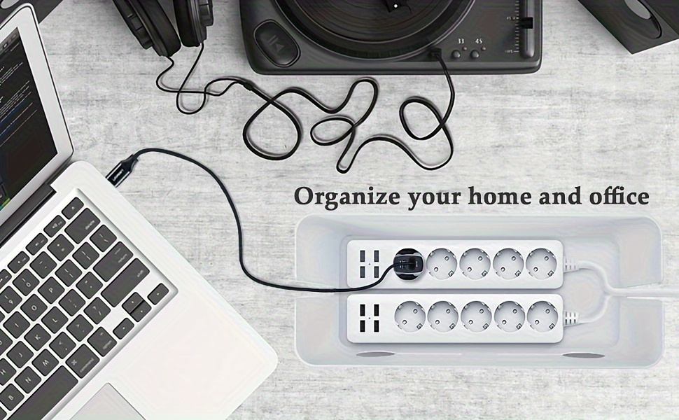 PVC multi-compartment cable management box - white office desk power management drawer