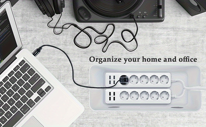 PVC multi-compartment cable management box - white office desk power management drawer