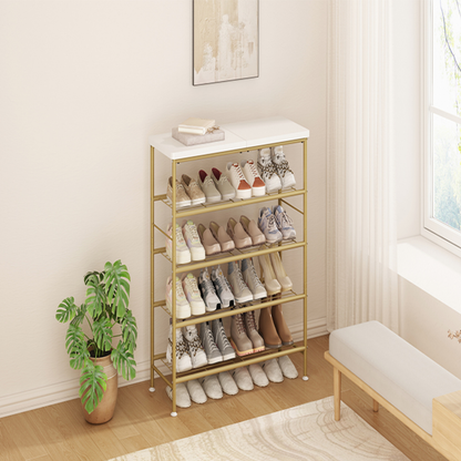 Five-tier shoe rack storage unit, made of metal.
