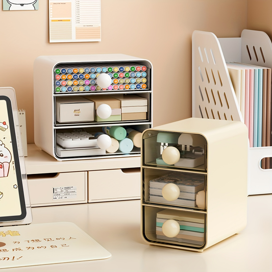 Desktop drawer-style storage box, made of three layers of thickened plastic, for storing office supplies.