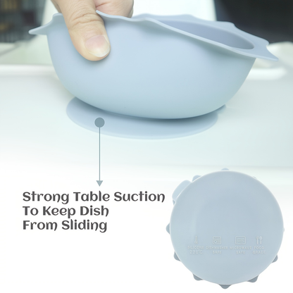 Silicone material, with suction cup base, anti-tipping cat feeder/water bowl - 1 piece