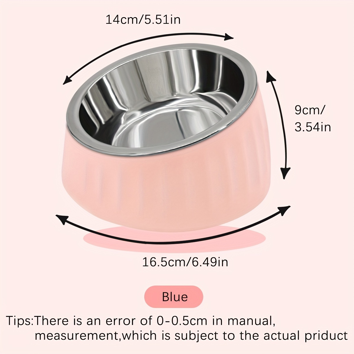 Neck-protecting pet bowl, stainless steel, large capacity, non-slip, for feeding and drinking.