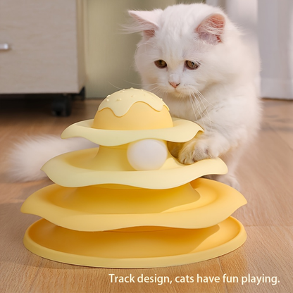Three-tiered cat spinning toy, made of polypropylene, no batteries required.