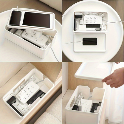 PVC multi-compartment cable management box - white office desk power management drawer