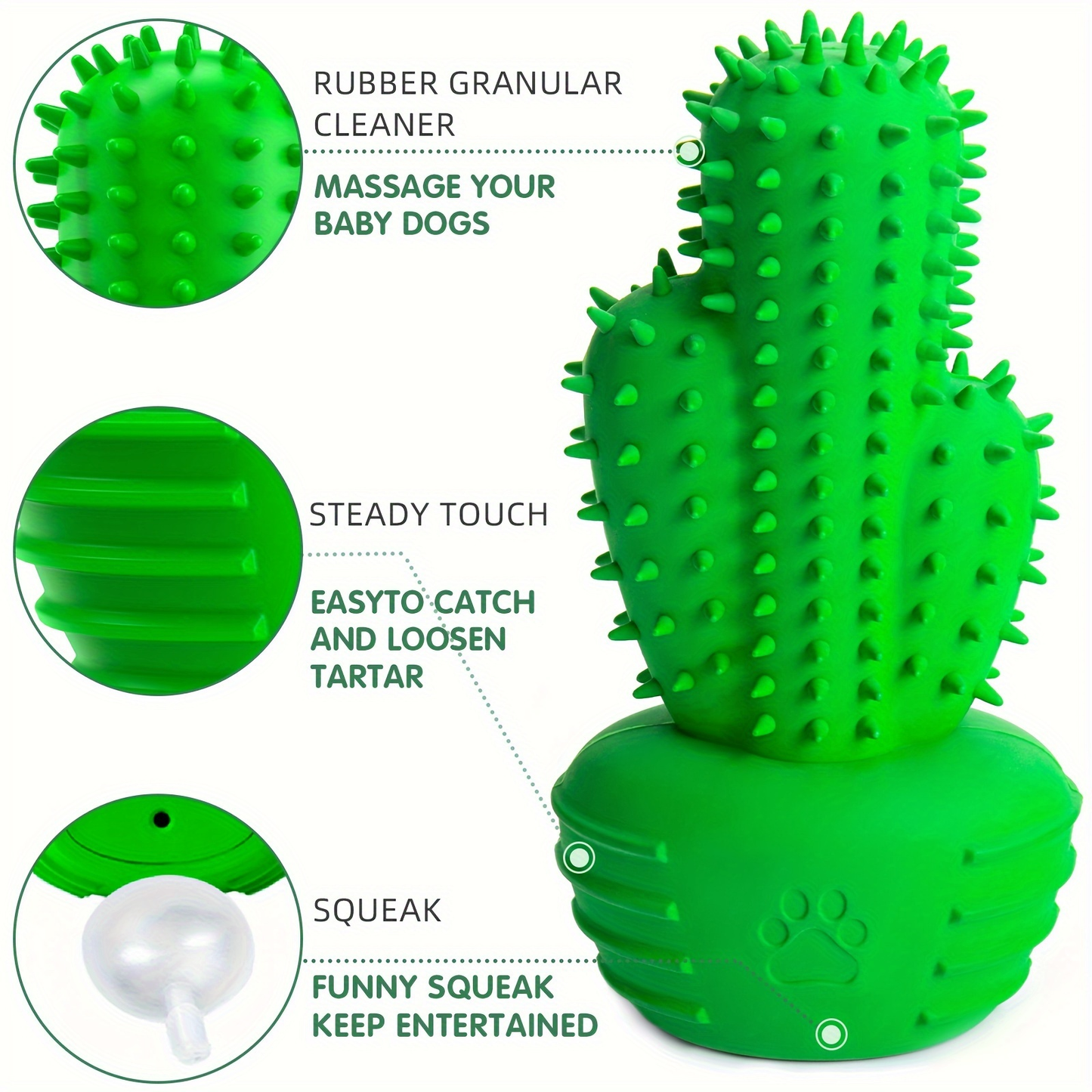 Durable rubber cactus-shaped dog chew toy, suitable for all dog breeds.