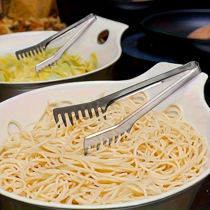 Stainless steel pasta tongs, suitable for buffets and family meals, durable.