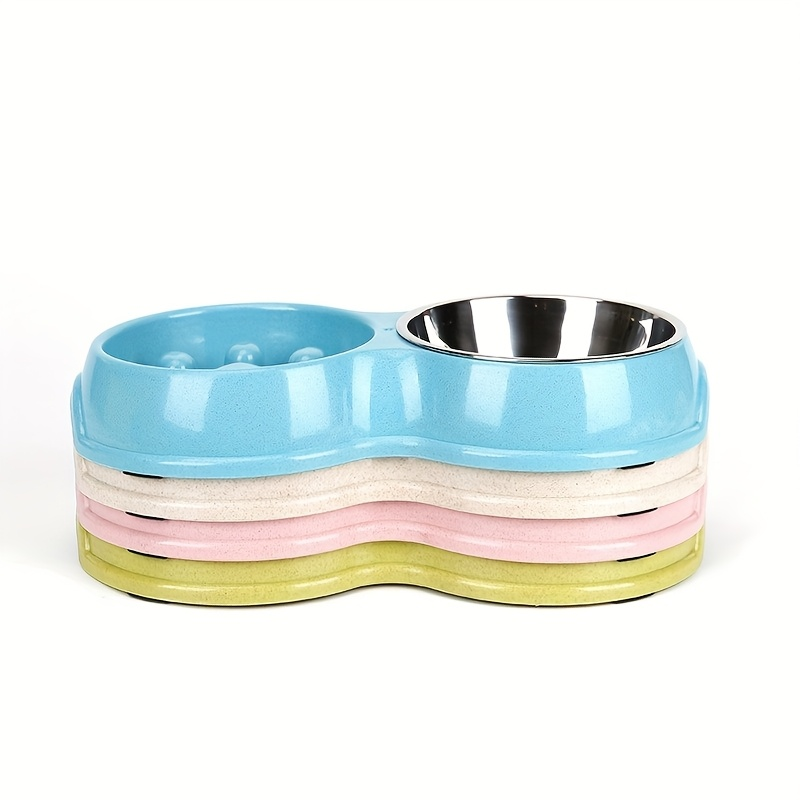 2-in-1 stainless steel slow feed/water bowl, suitable for dogs, non-slip.