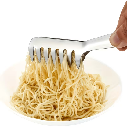 Stainless steel pasta tongs, suitable for buffets and family meals, durable.
