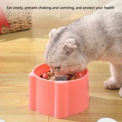 Slow-feeding bowl for cats and dogs, with a neck shield to prevent choking.