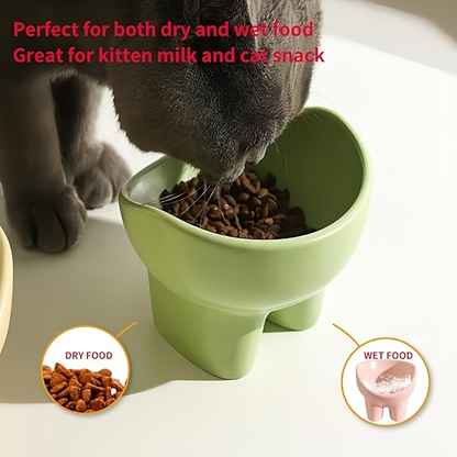A set of 4, plastic, heightened, tilting heightened pet food and water bowls.