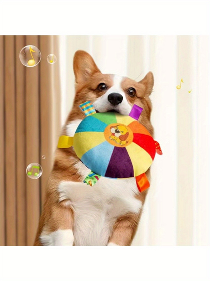 Plush squeaky dog toy, no batteries needed, suitable for all dog breeds.