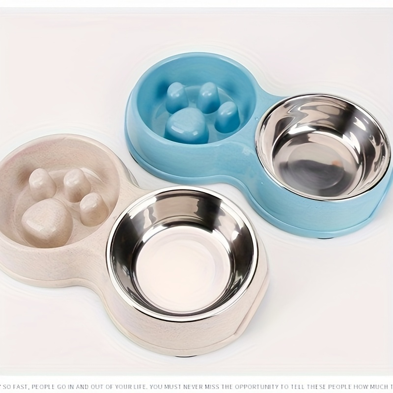 2-in-1 stainless steel slow feed/water bowl, suitable for dogs, non-slip.