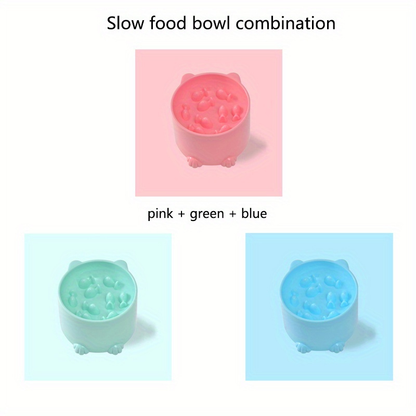 Slow-feeding bowl for cats and dogs, with a neck shield to prevent choking.