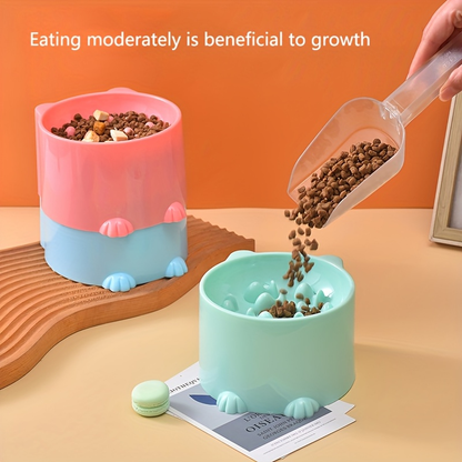 Slow-feeding bowl for cats and dogs, with a neck shield to prevent choking.
