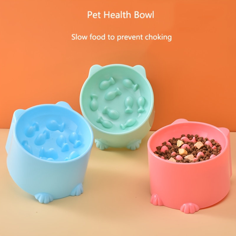 Slow-feeding bowl for cats and dogs, with a neck shield to prevent choking.