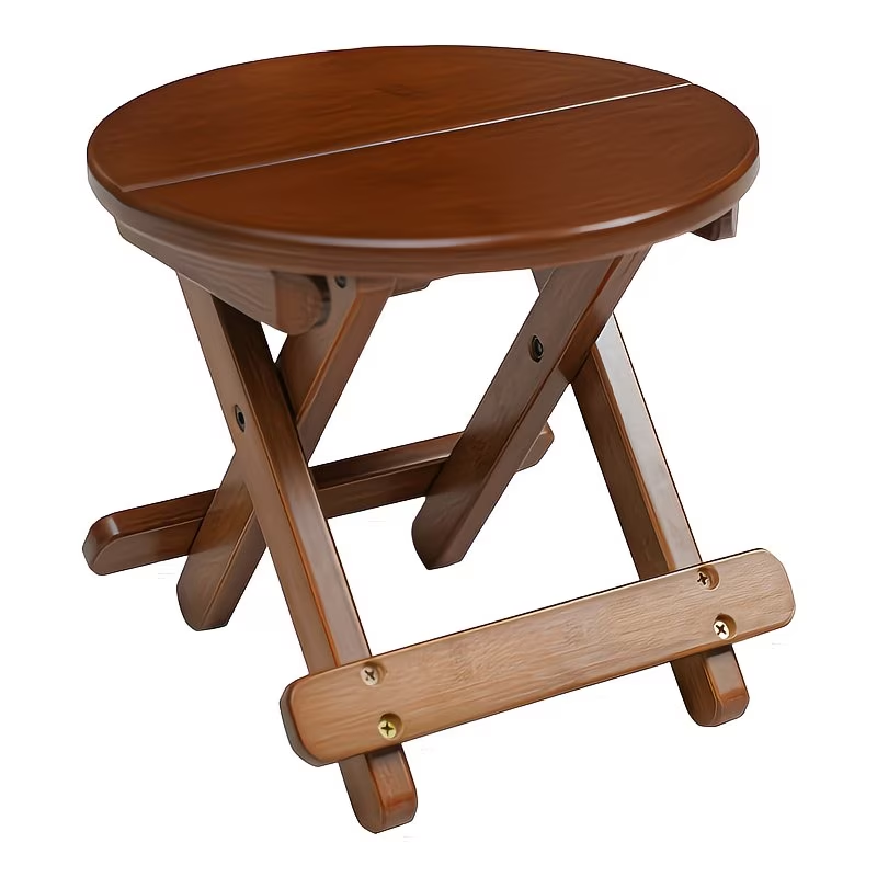 A portable folding round stool, suitable for travel, fishing, leisure, and bamboo use.