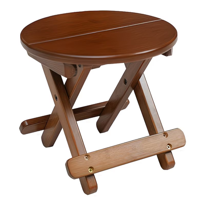 A portable folding round stool, suitable for travel, fishing, leisure, and bamboo use.