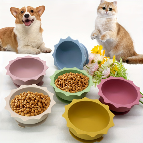 Silicone material, with suction cup base, anti-tipping cat feeder/water bowl - 1 piece