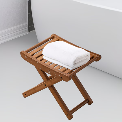 Foldable bamboo shower stool - suitable for showering and as a footrest.