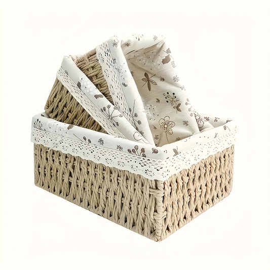 3-piece woven storage basket set, desktop fabric storage basket
